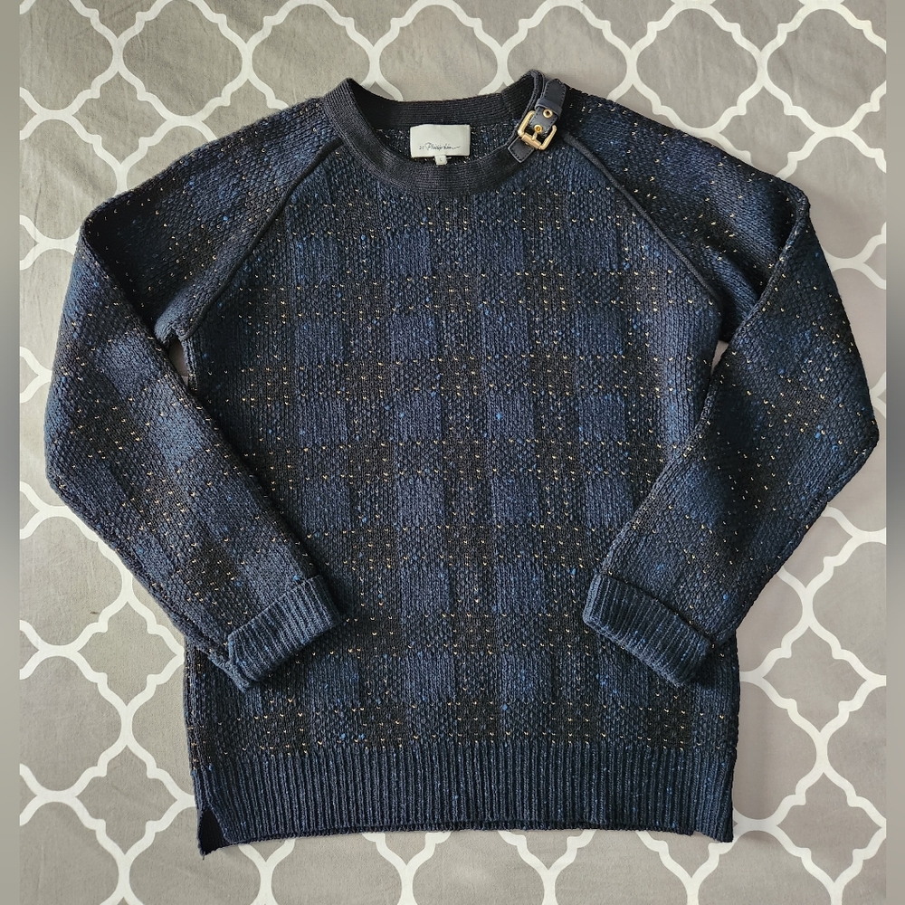 *3.1 Phillip Lim Navy and Gold Wool/Cashmere Blend Sweater Women's Large